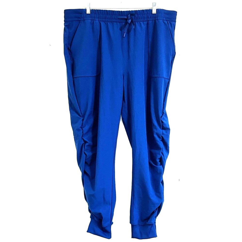 Berkley Jensen Women Nylon Joggers Pants Size XXL Blue Ruching Leg Elastic Waist